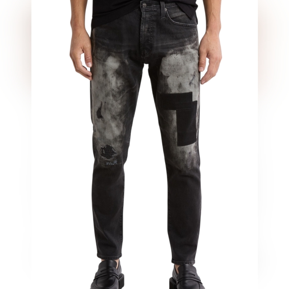 AG Adriano Goldschmied Clyfton Jeans 32x32 Black Distressed Patchwork NWOT